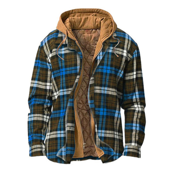 Men's Thick Flannel Sherpa Lined Plaid Hooded Shirt Casual Jacket