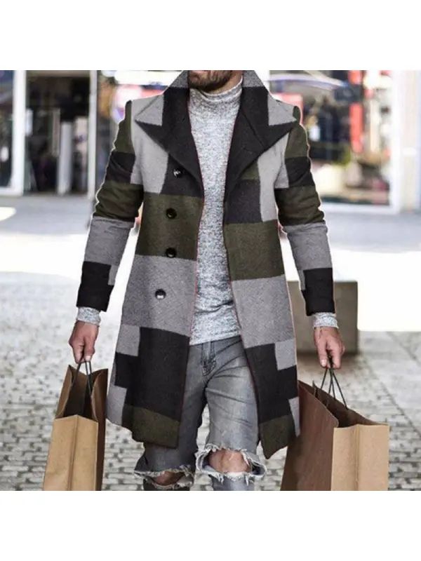 Men's Fashion Vintage Plaid Trench Coat Mid Length Jacket - Maxizero.chimpone.com 