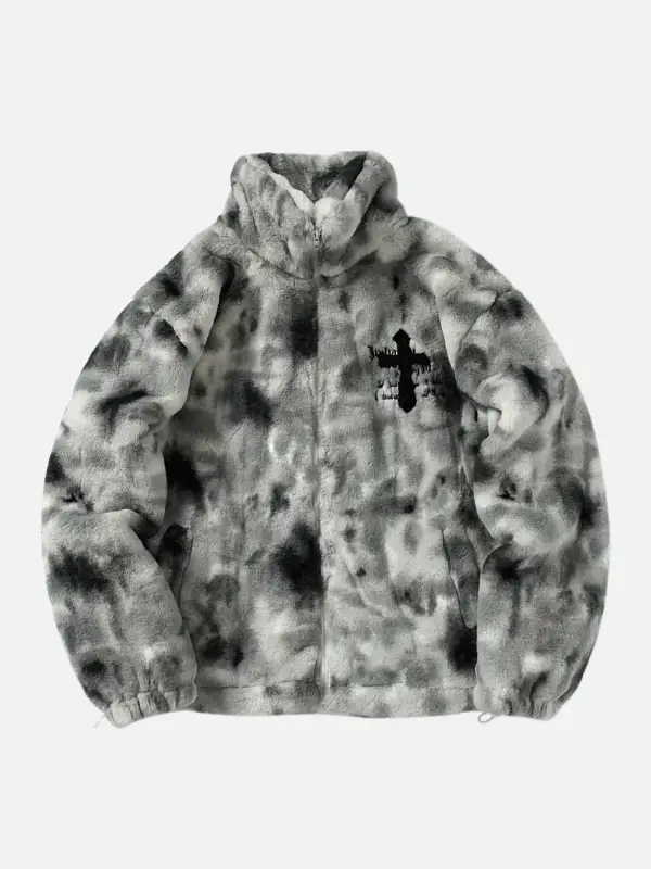 The Supermade American Vintage Tie-dye Gradient Plush Cross Embroidered Lambswool Jacket - Maxizero.chimpone.com 