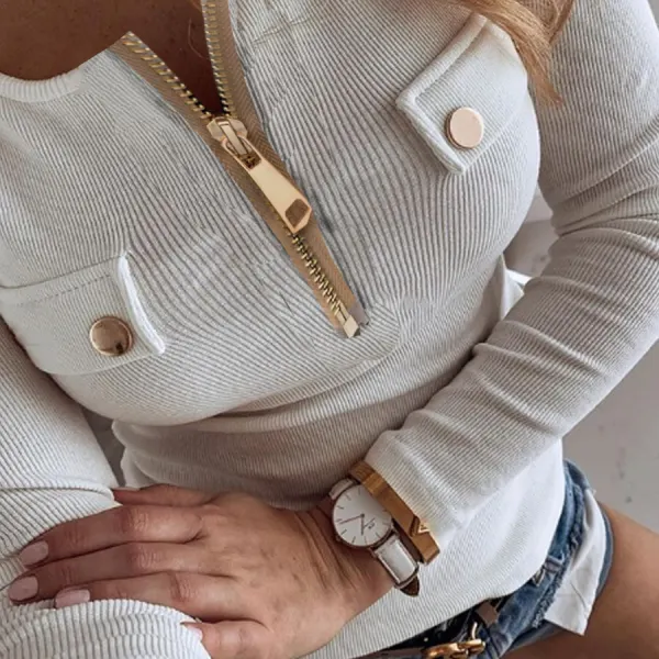 Casual zippered pocket T-shirt - Leanarea.chimpone.com 