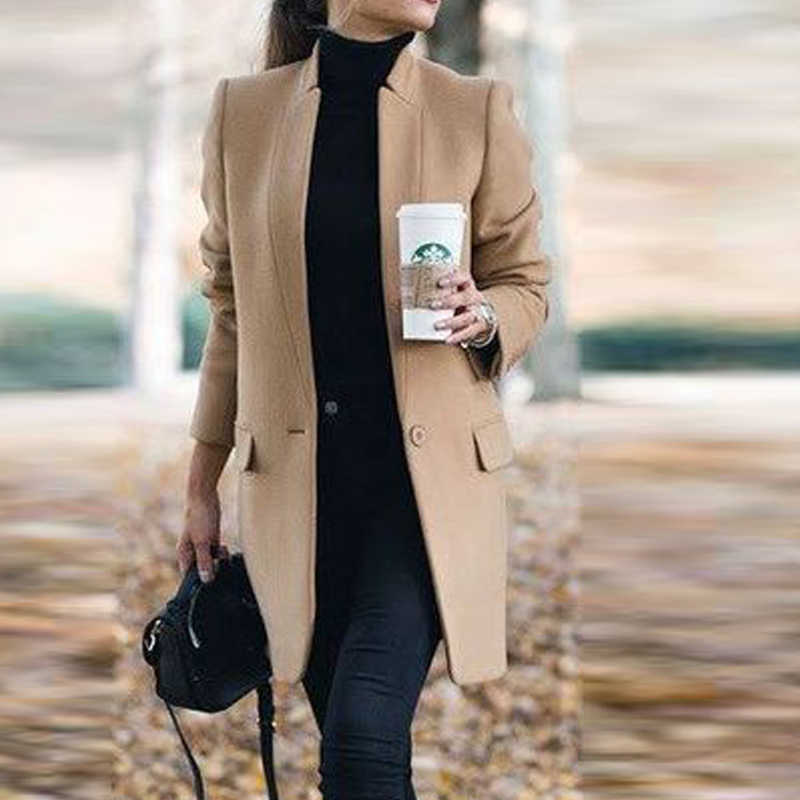 Solid Color Stand-Up Collar Pocket Coat