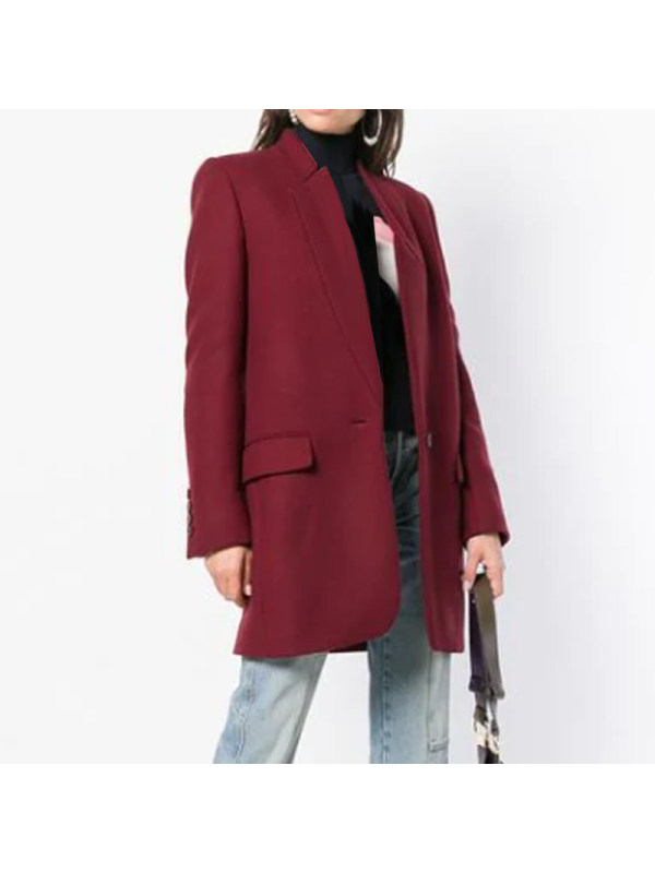 Solid Color Stand-Up Collar Pocket Coat - Realyiyi.com
