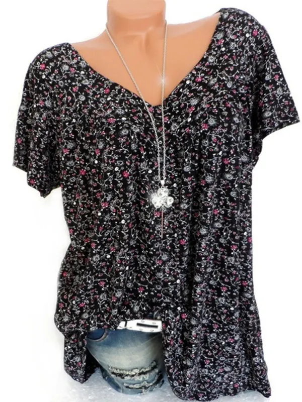 V Neck  Brief  Printed  Short Sleeve Short Sleeve T-Shirt - Luvyle.chimpone.com 