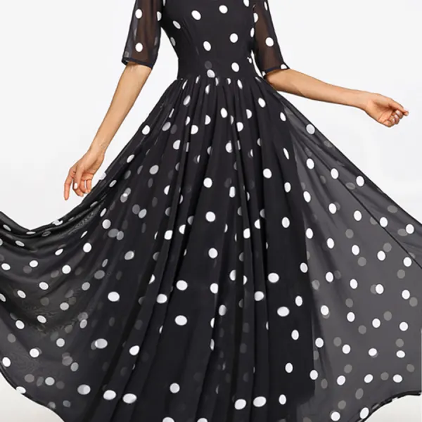 Round Neck  Ruffled Hem  Printed Maxi Dress - Leanarea.chimpone.com 