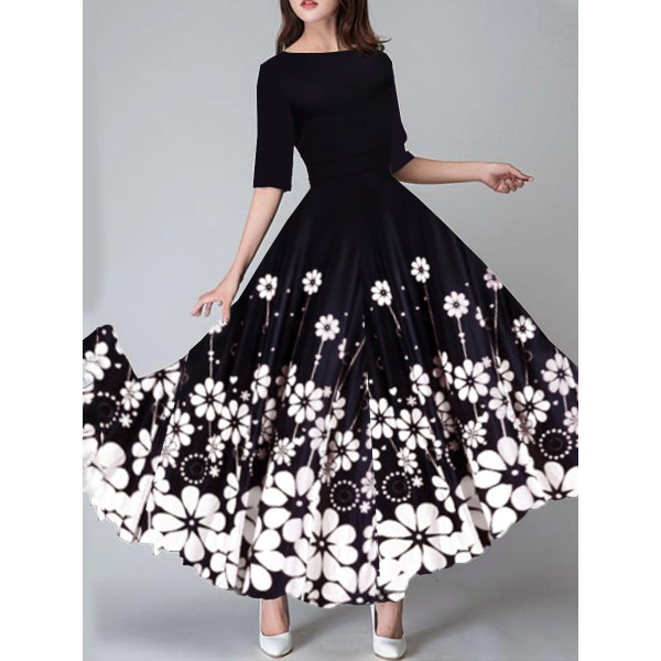 round neck floral printed maxi dress