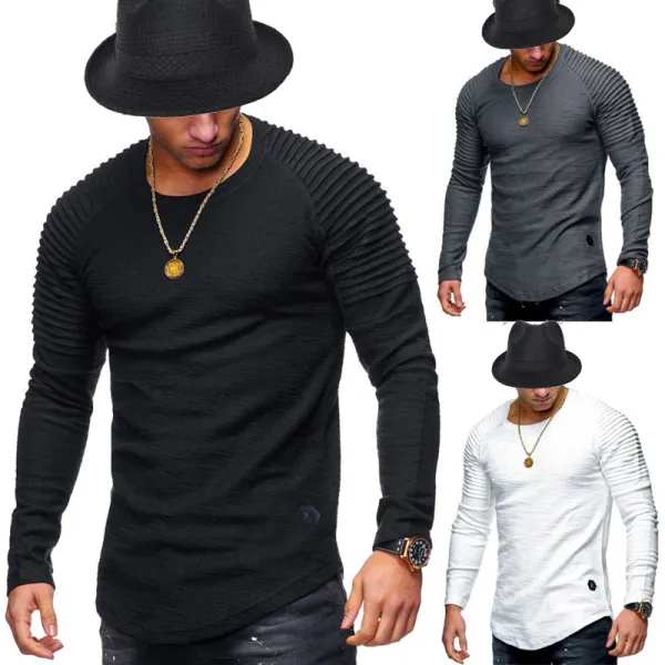 Round Neck Slim Pleated Tops - Leanarea.chimpone.com 