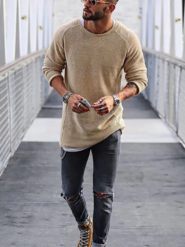 Basic Slim Long Sleeve Sweater - Inkshe.com 