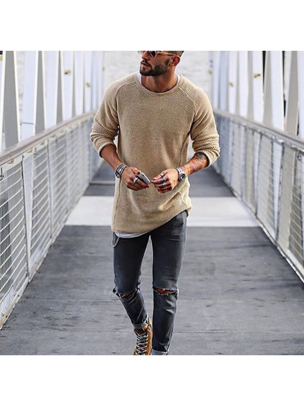 Basic Slim Long Sleeve Sweater - Inkshe.com 