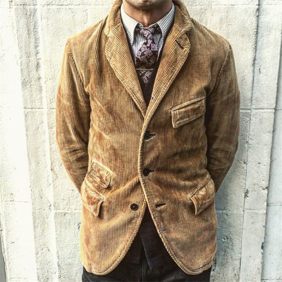 

Lapel Corduroy Solid Color Coat