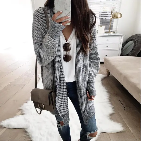 Fashion Plaids Long Sleeve Cardigans - Leanarea.chimpone.com 