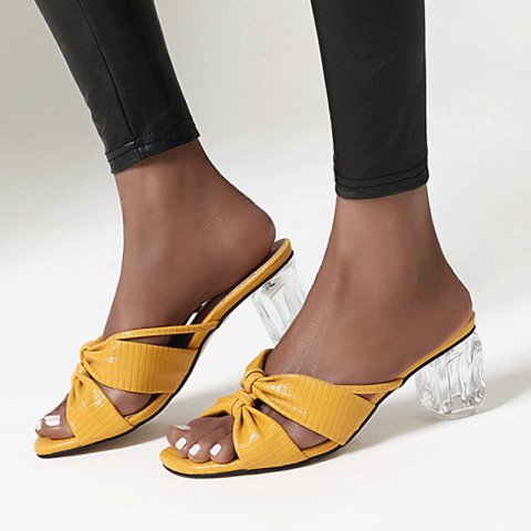 Crystal Chunky Heel Open Toe Womens Sandals