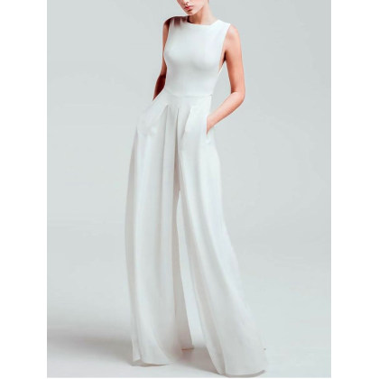 women's commuting asymmetry sleeve pure colour jumpsuit