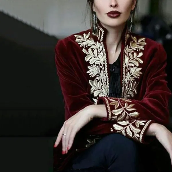 Fashion Floral Pattern Inwrought Long Sleeve Coat - Leanarea.chimpone.com 