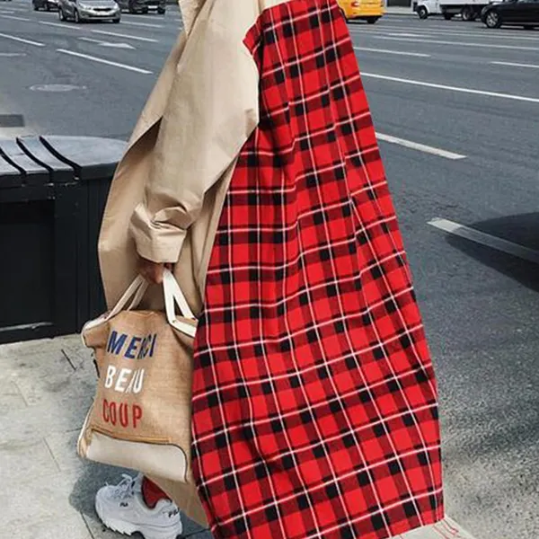 Fashion Plaid Patchwork Long Sleeve Outerwear - Leanarea.chimpone.com 