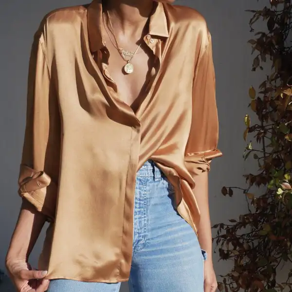 Sexy V Neck Long   Sleeve Pure Colour Blouse - Leanarea.chimpone.com 