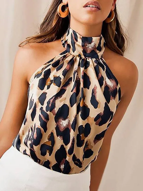 Sexy Halter Leopard Printed Fashion Camis Blouse - Inkshe.com 