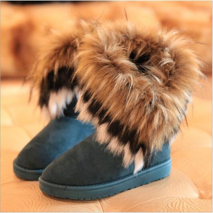 In The Tube Snow Boots Cotton Shoes Fox Fur