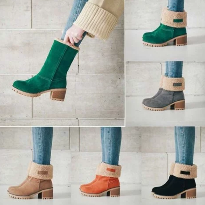 women warm square heels multicolor snow boots