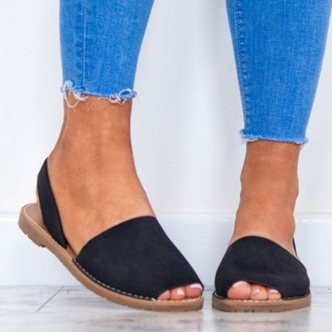 Plain Flat Peep Toe Casual Sandals