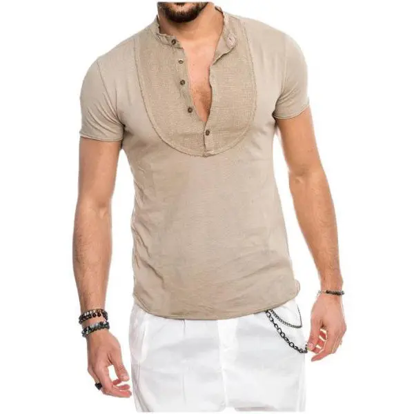 Solid color pullover cotton and linen T-shirt - Annafile.chimpone.com 