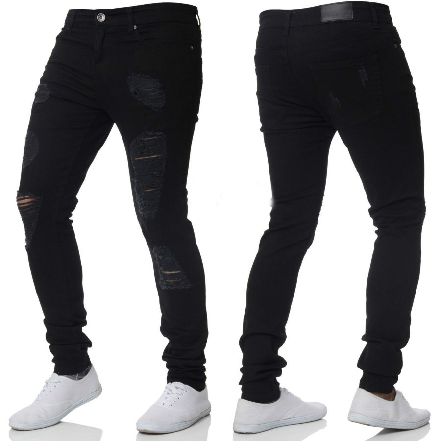 Men Casual Trouser Biker Ripped skinny Jeans Frayed Slim Fit Denim Pants