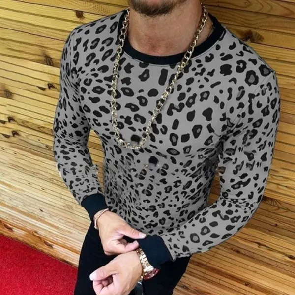 Mens Leopard Print Long Sleeve T-shirt - Leanarea.chimpone.com 