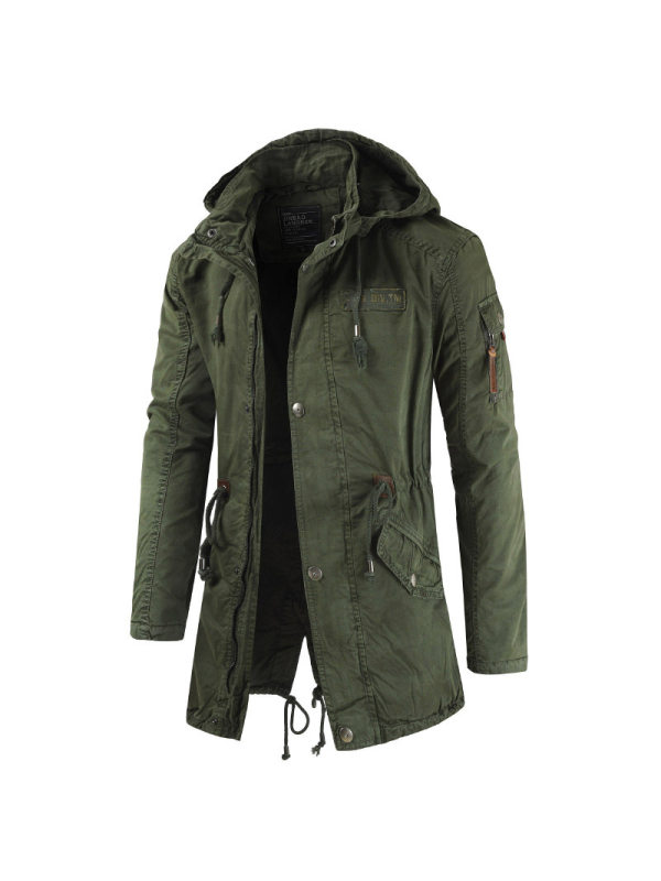 Mens mid length outdoor hooded coat