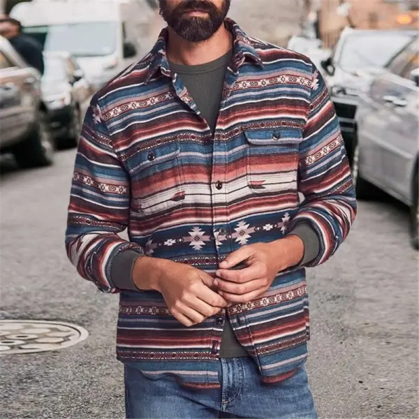 Vintage Printed Long Sleeve Lapel Shirt - Leanarea.chimpone.com 