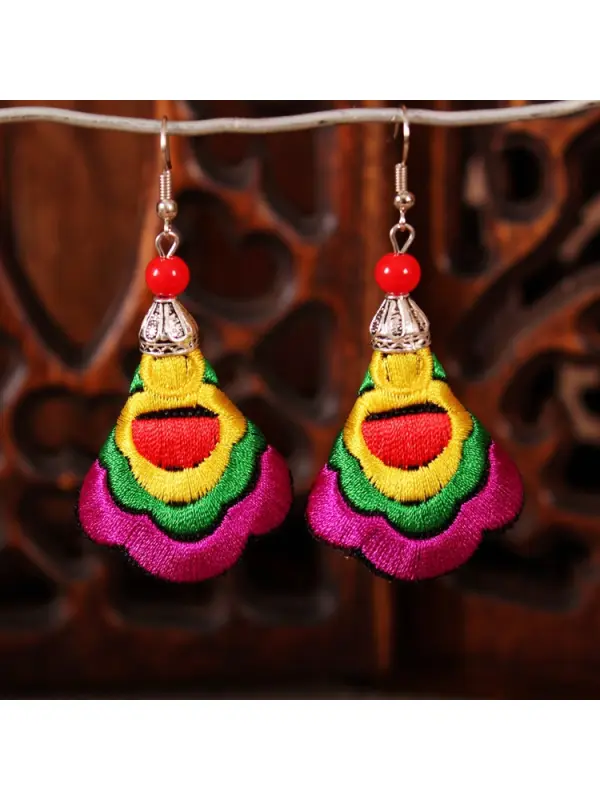 Fashion Vintage Ethnic Style Embroidered Tassel Earrings - Funluc.com 