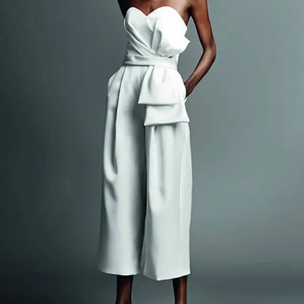 Commuting Bare Back Off-Shoulder Belted Pure Colour Jumpsuit - Leanarea.chimpone.com 