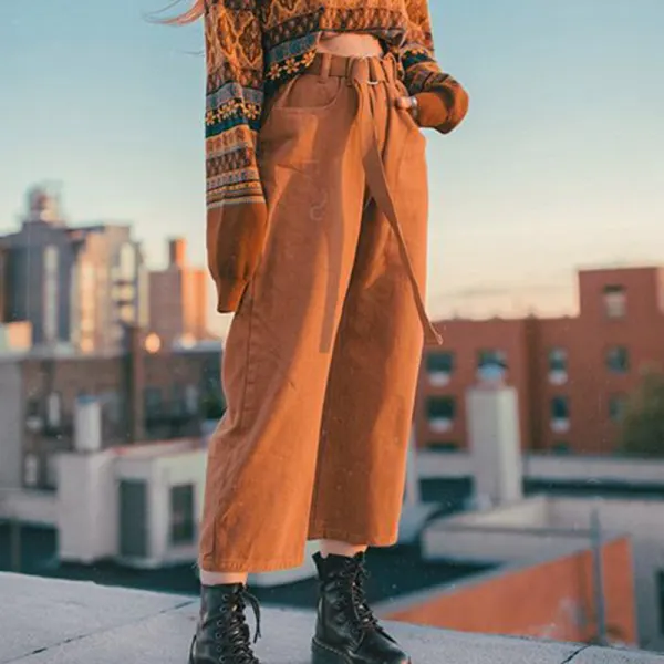 Fashion Brown Corduroy Casual Pants - Leanarea.chimpone.com 