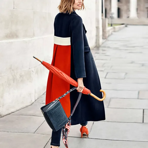 Fashion Lapel Colorblock Loose Wool Coat - Leanarea.chimpone.com 
