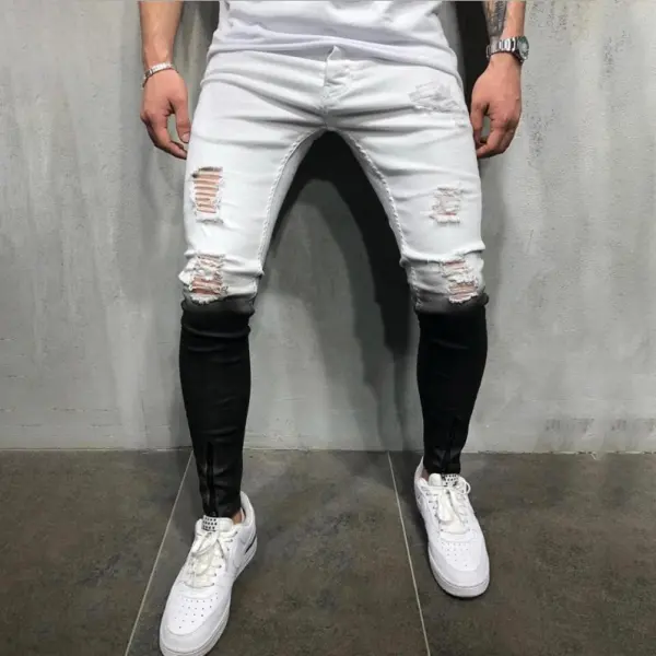Men's elastic skinny jeans with zipper holes - Leanarea.chimpone.com 