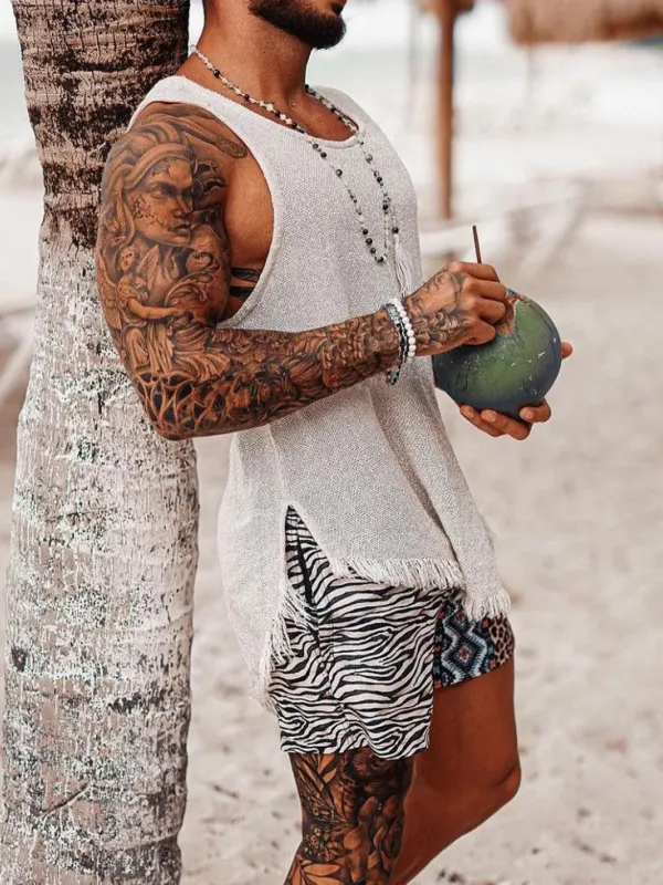 Mens beach vacation retro casual vest - Oasisjoy.com 