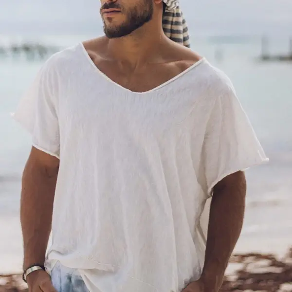 Men's simple design V-neck T-shirt - Styletaken.chimpone.com 
