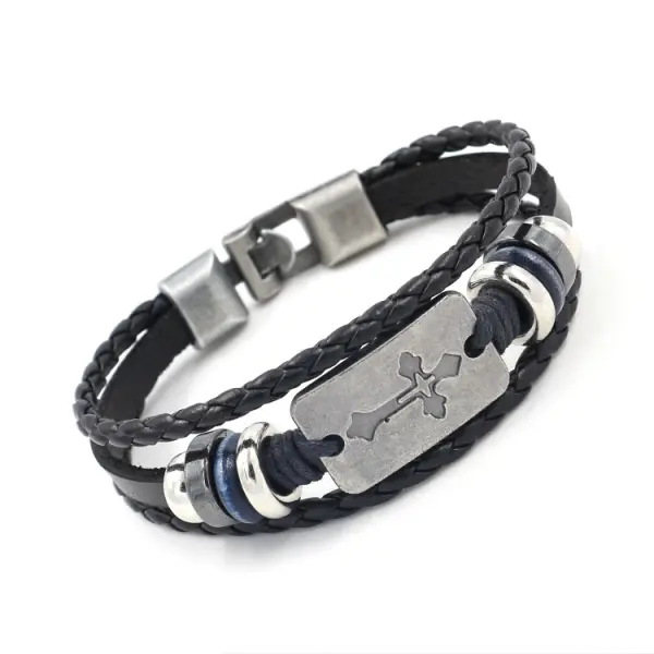 Cross Beaded Leather Bracelet - Villagenice.com 