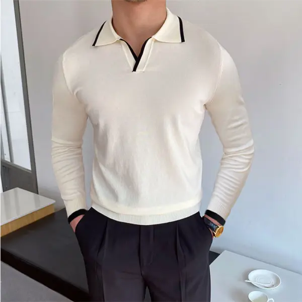 Gentleman's Simple Casual Knit Long-sleeved Polo Shirt - Stormnewstudio.com 