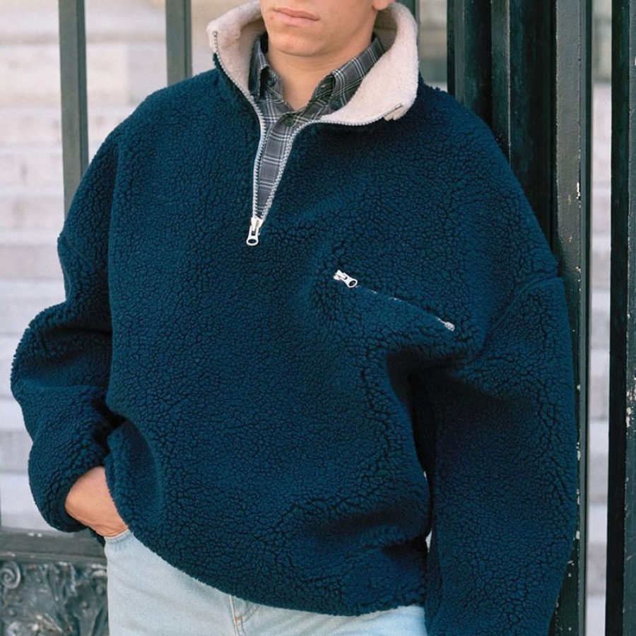 

Men's Simple Fleece Polo Casual Sweatshirt