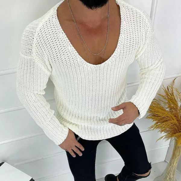 V-neck Fashion Solid Color Long-sleeved Casual Sweater - Sanhive.com 