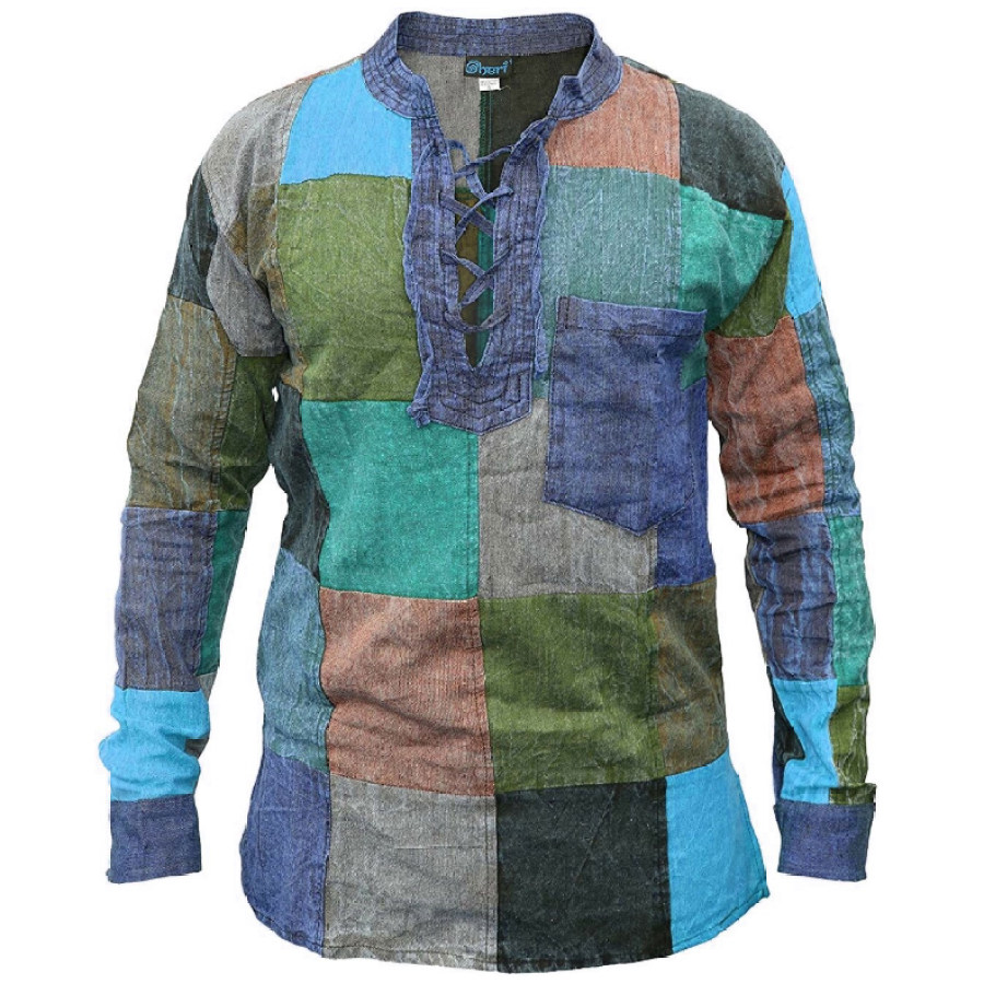 

Men's Slim Color Block Long Sleeve Shirt