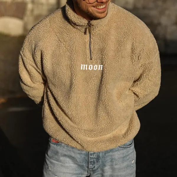 Moon Embroidered Lamb Wool Sweatshirt - Chrisitina.com 