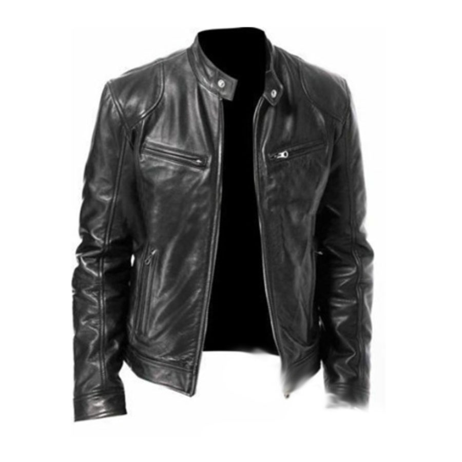 Mens Leather New Coat Chic Stand Collar Leather Jacket