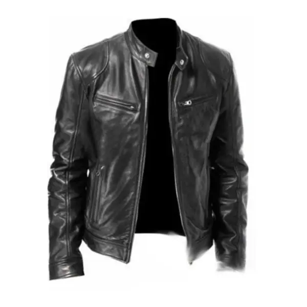 Mens leather new PU coat stand collar leather jacket - Mosaicnew.com 