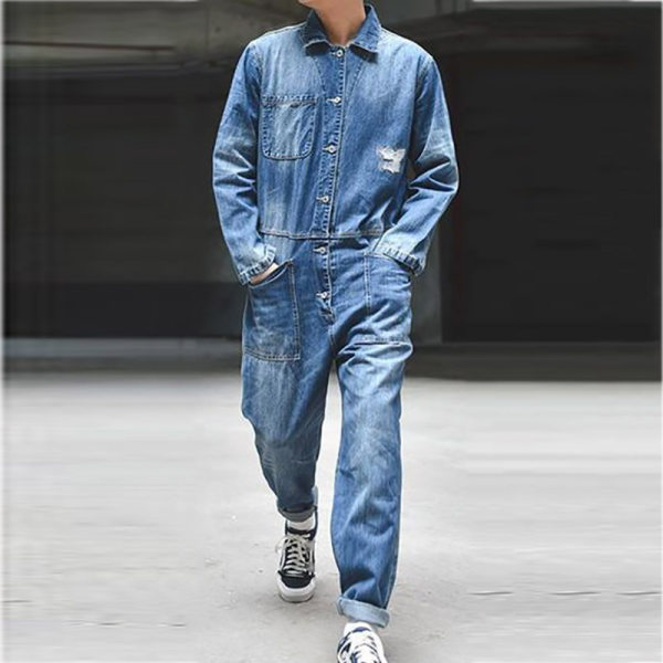 mens denim jumpsuit long sleeve