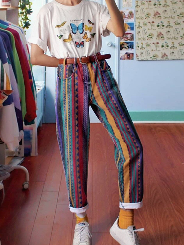 multi color stripe pants