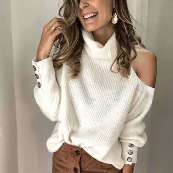 Women's Fashion Solid Turtleneck Sweater - Leanarea.chimpone.com 