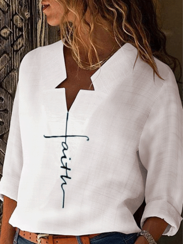 Casual long sleeve letter printed neckline five-pointed star decoration shirt - Amikiss.com 