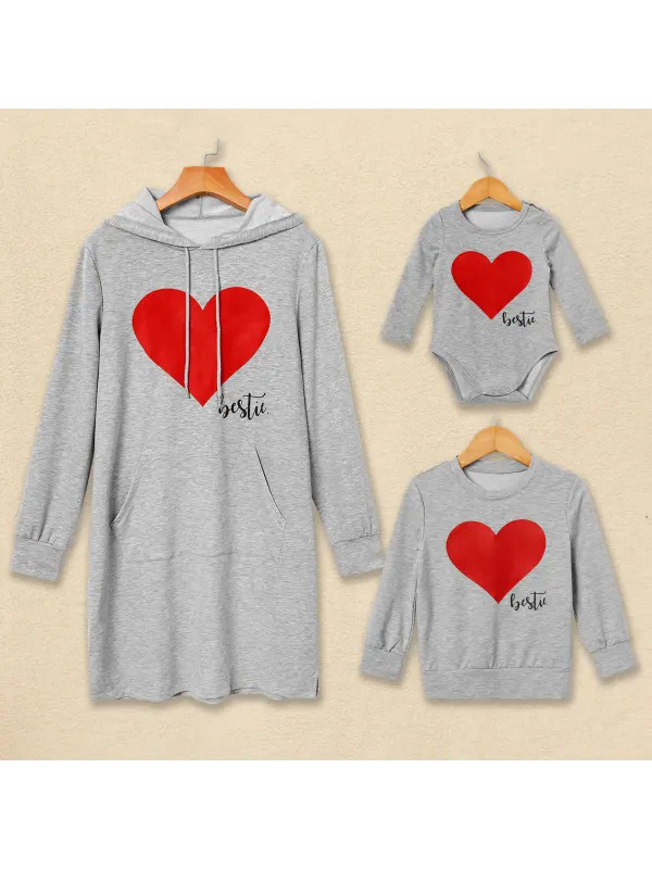 Mom Kid Baby Red Heart Print Round Neck Long Sleeve Matching Sweater - Smilemay.chimpone.com 