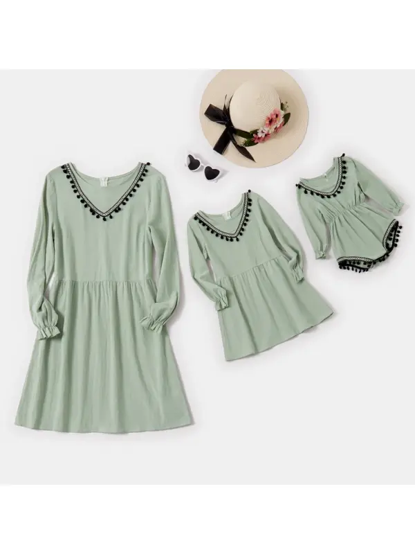 Mom Girl Baby Green Long Sleeve Matching Dress And Romper - Smilemay.chimpone.com 