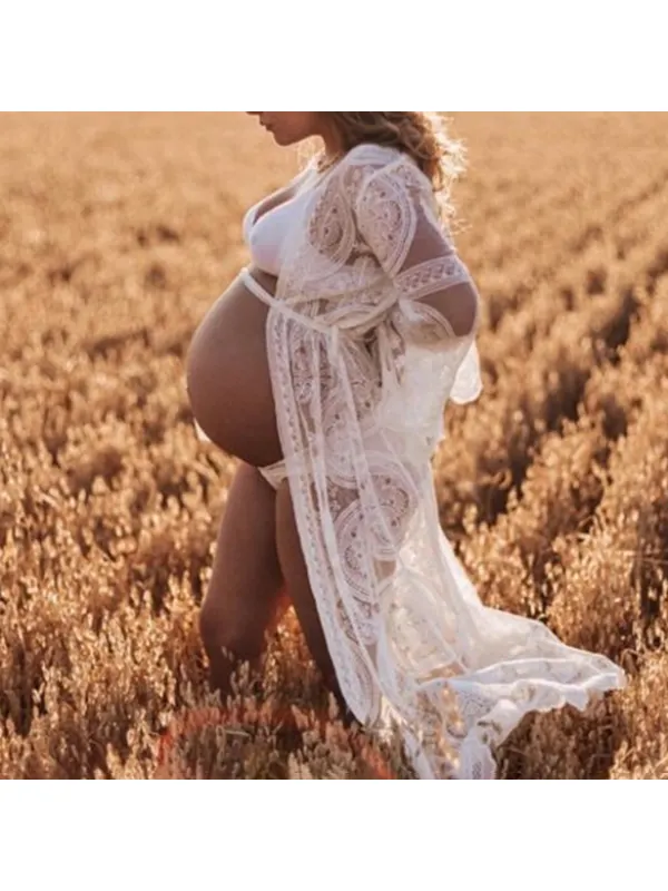 Pregnant Women Embroidered Lace Long Cardigan - Smilemay.chimpone.com 